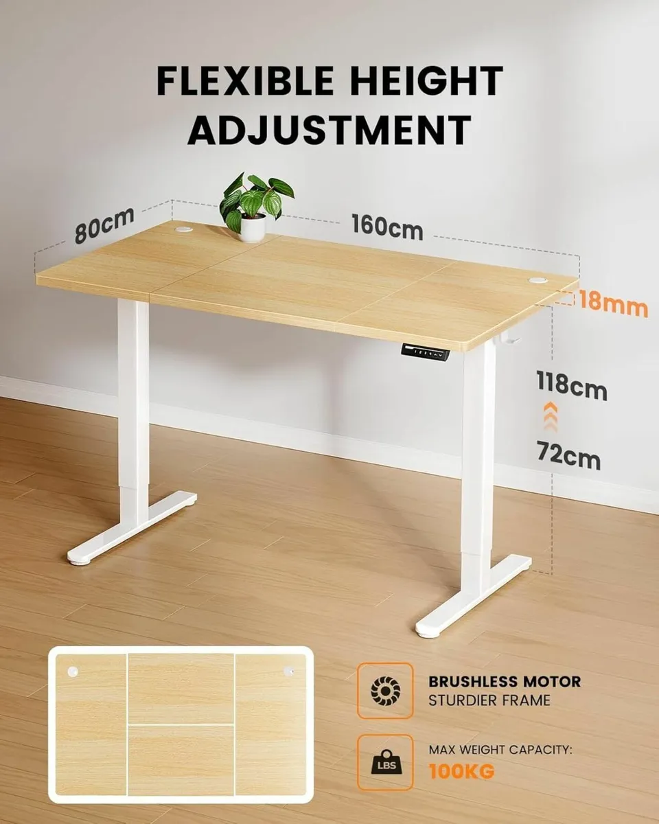 Electric Standing Desk-160 x 80 cm-100kg Load - Image 2