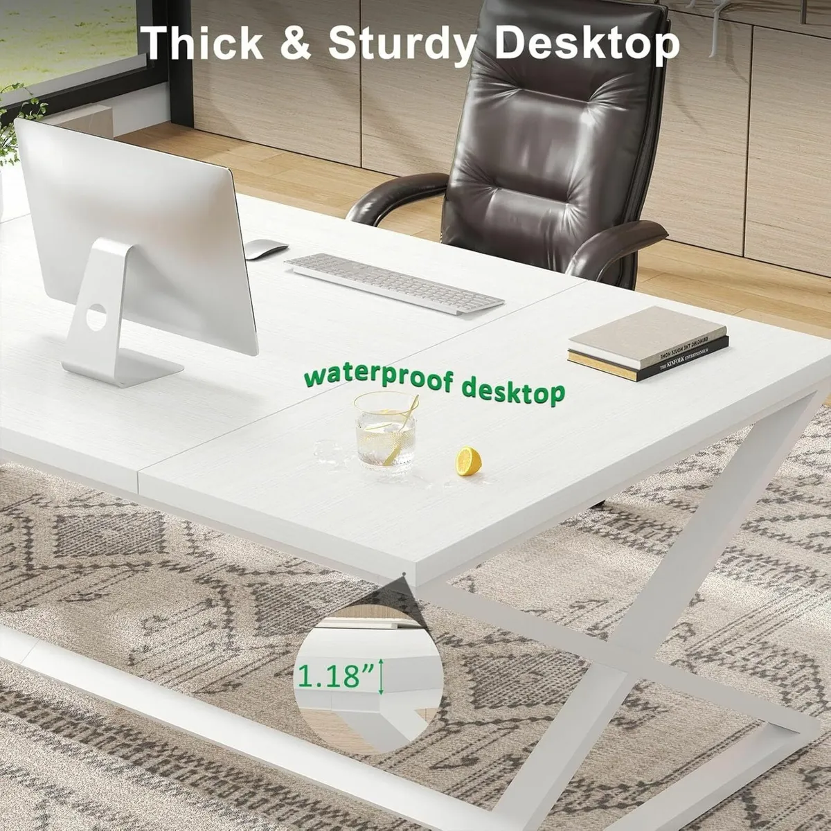 White Long Computer Desk 70 Inch Large Home - Image 4