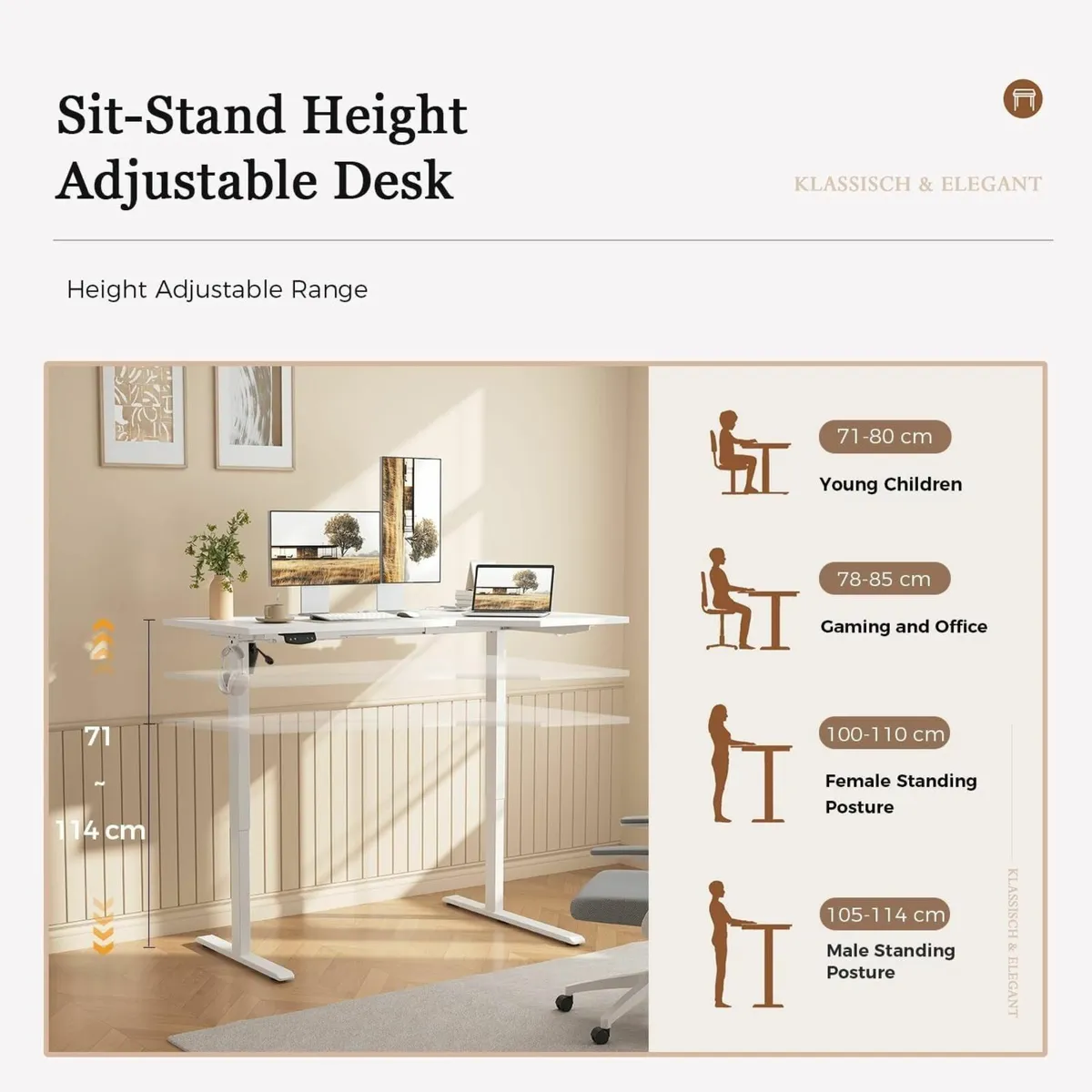 L-shaped Height Adjustable Desk 140 x (60-80 cm) - Image 3