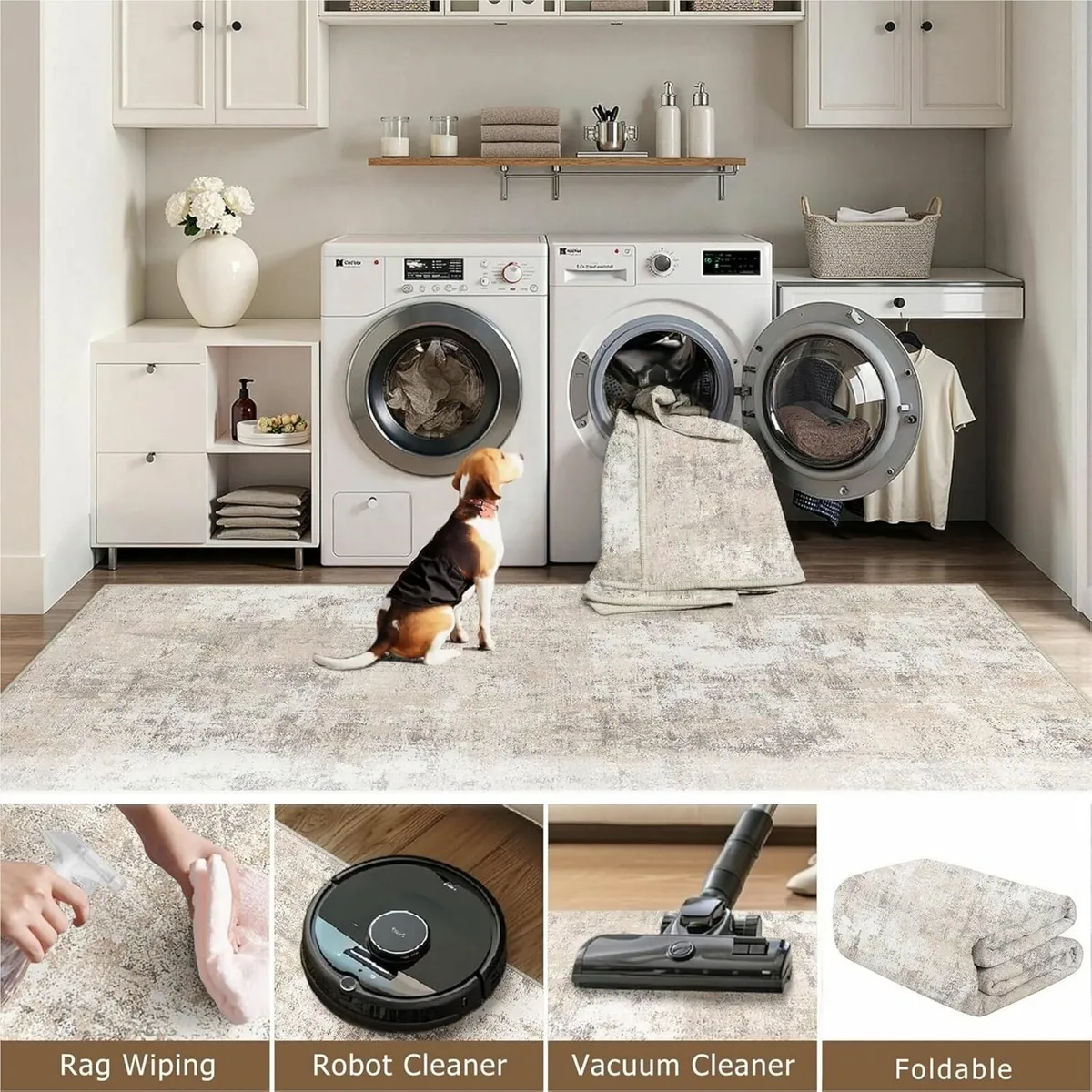 Washable Rugs Living Room Rug 180x270cm Beige - Image 4