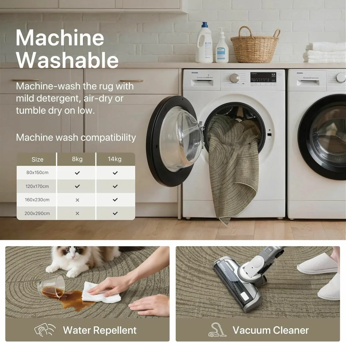 Washable Large Rug 160x230cm Low Pile Non-Slip - Image 2