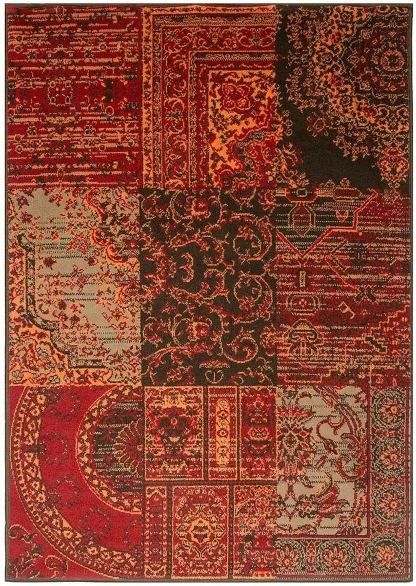 Milan Red Brown Burnt Orange Grey Patchwork - Image 1