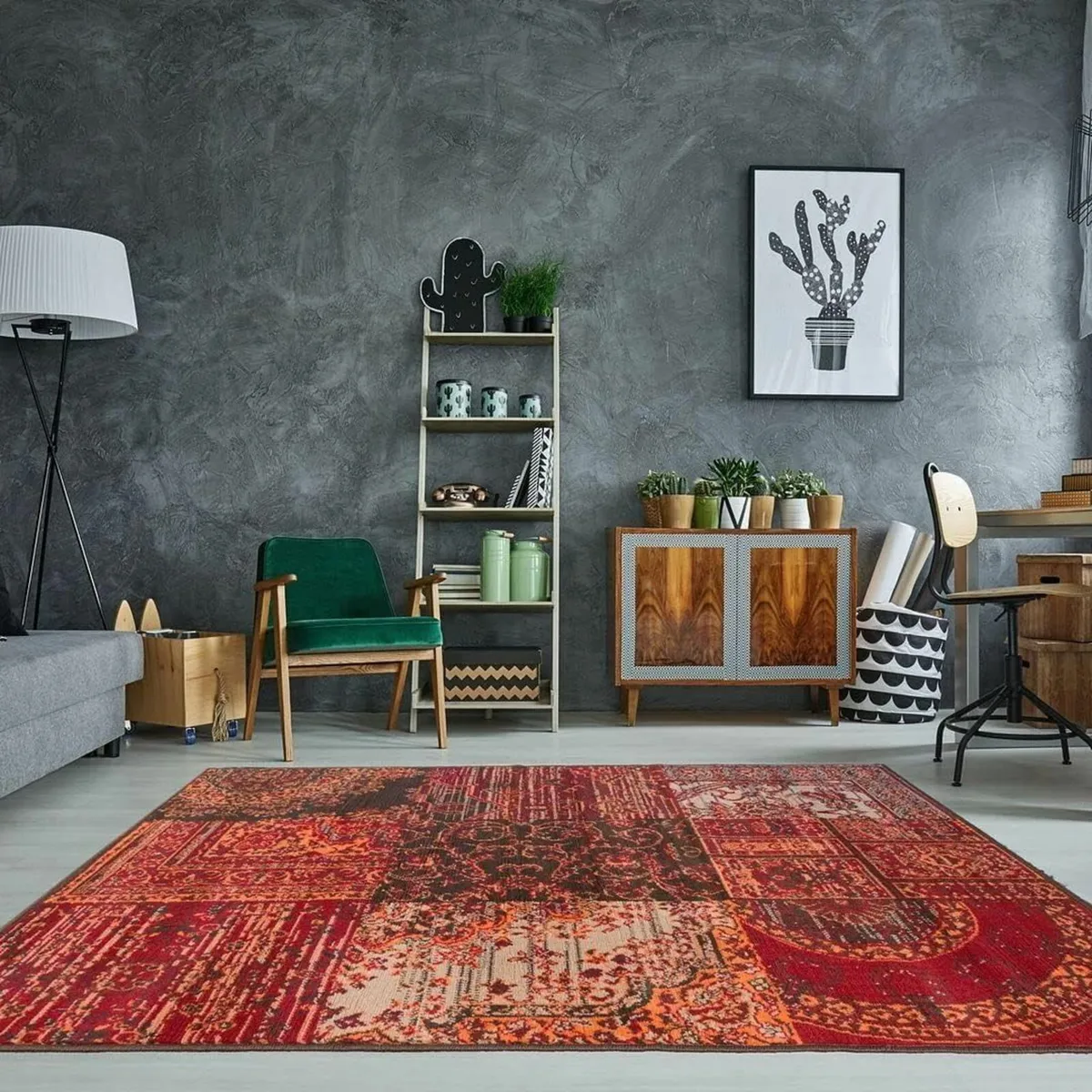 Milan Red Brown Burnt Orange Grey Patchwork - Image 2