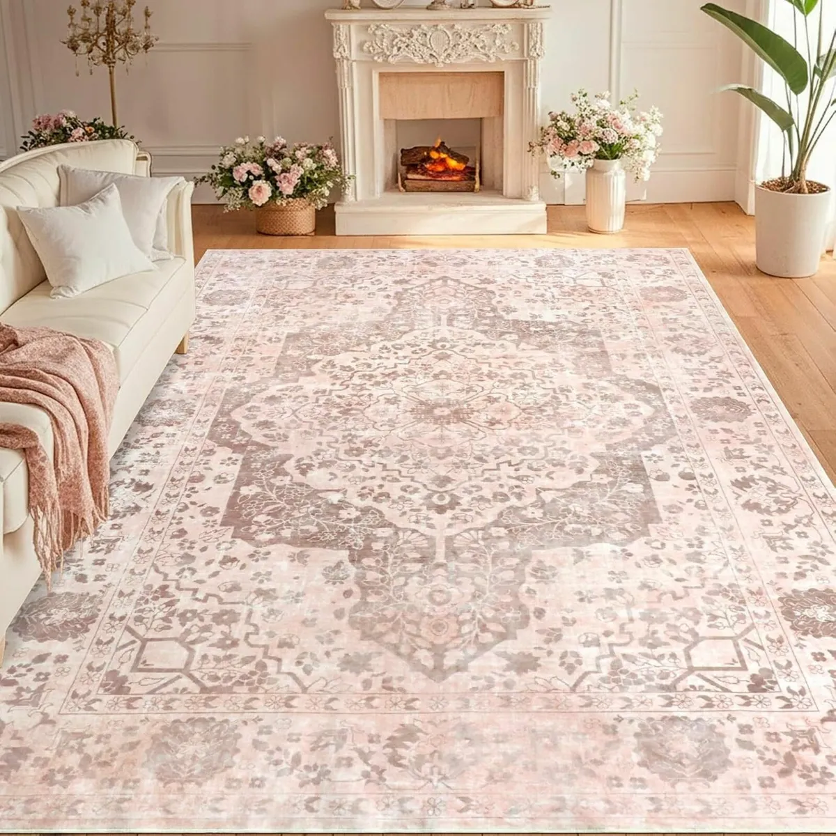 Vintage Area Rug for Living Room 200x290cm Pink - Image 1