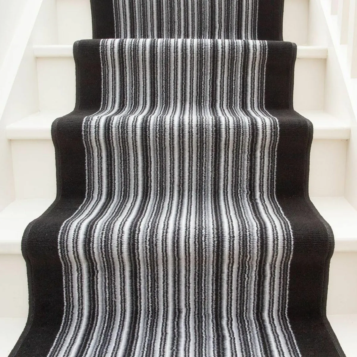 Modern Dark Grey Vertical Striped Stair Carpet - Image 3