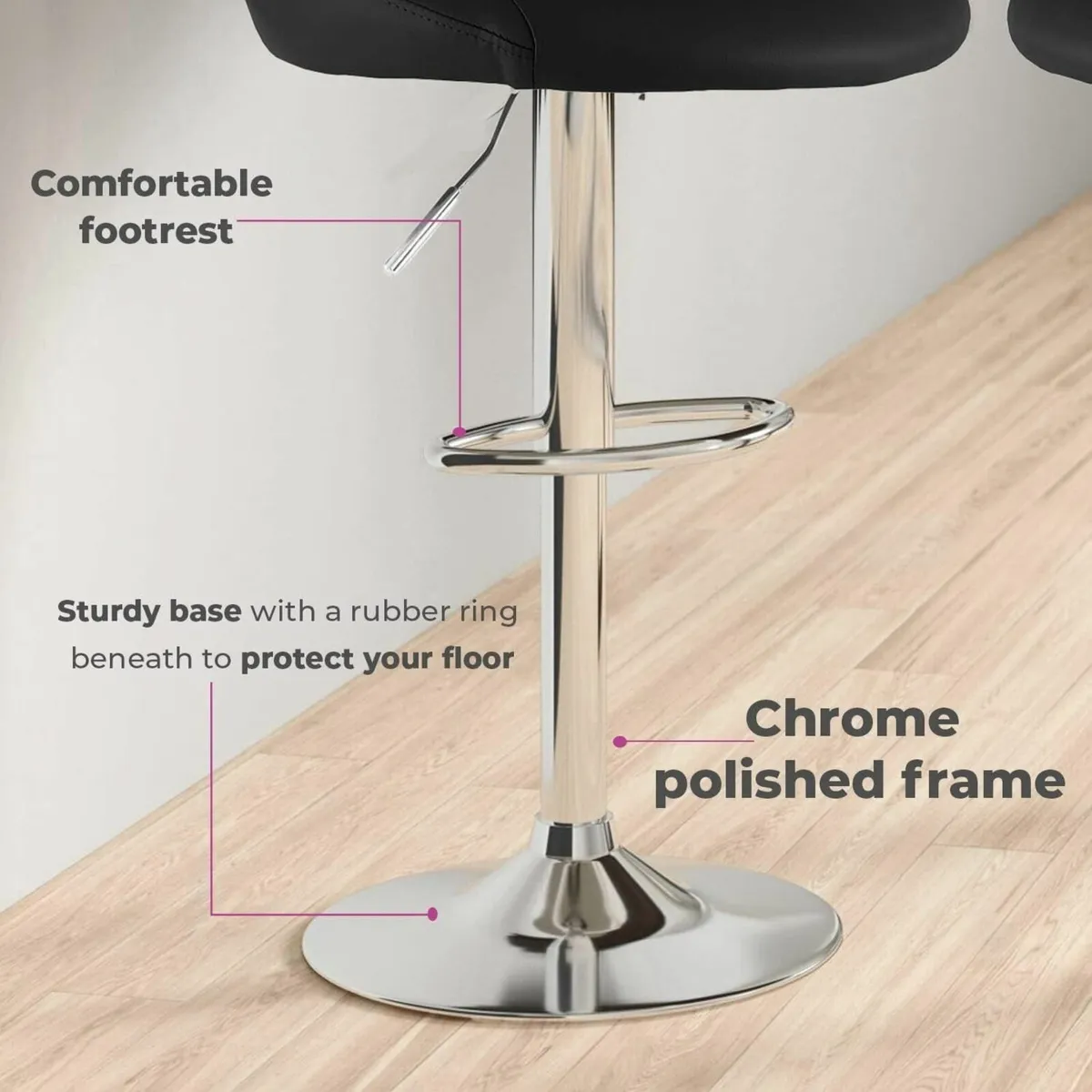 2X Madrid Chrome Gas Lift Swivel Faux Leather - Image 3