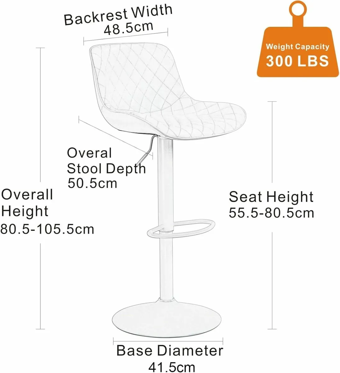 Bar Stool Set of 2 with Back Adjustable Height PU - Image 2