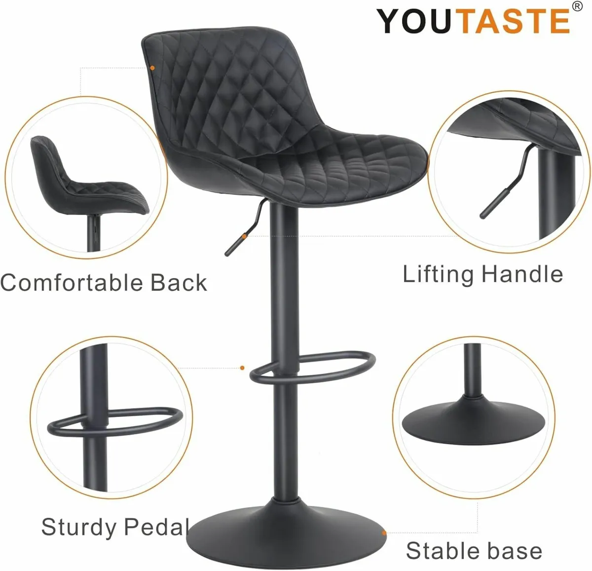 Bar Stool Set of 2 with Back Adjustable Height PU - Image 4