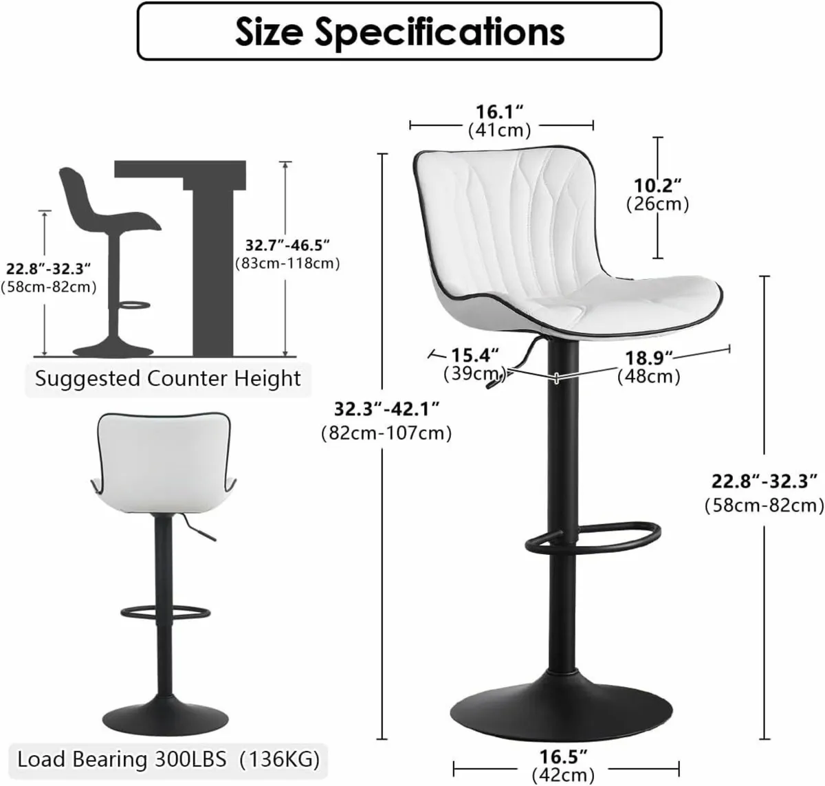 Bar Stools Set of 2 Breakfast Barstools Adjustable - Image 3