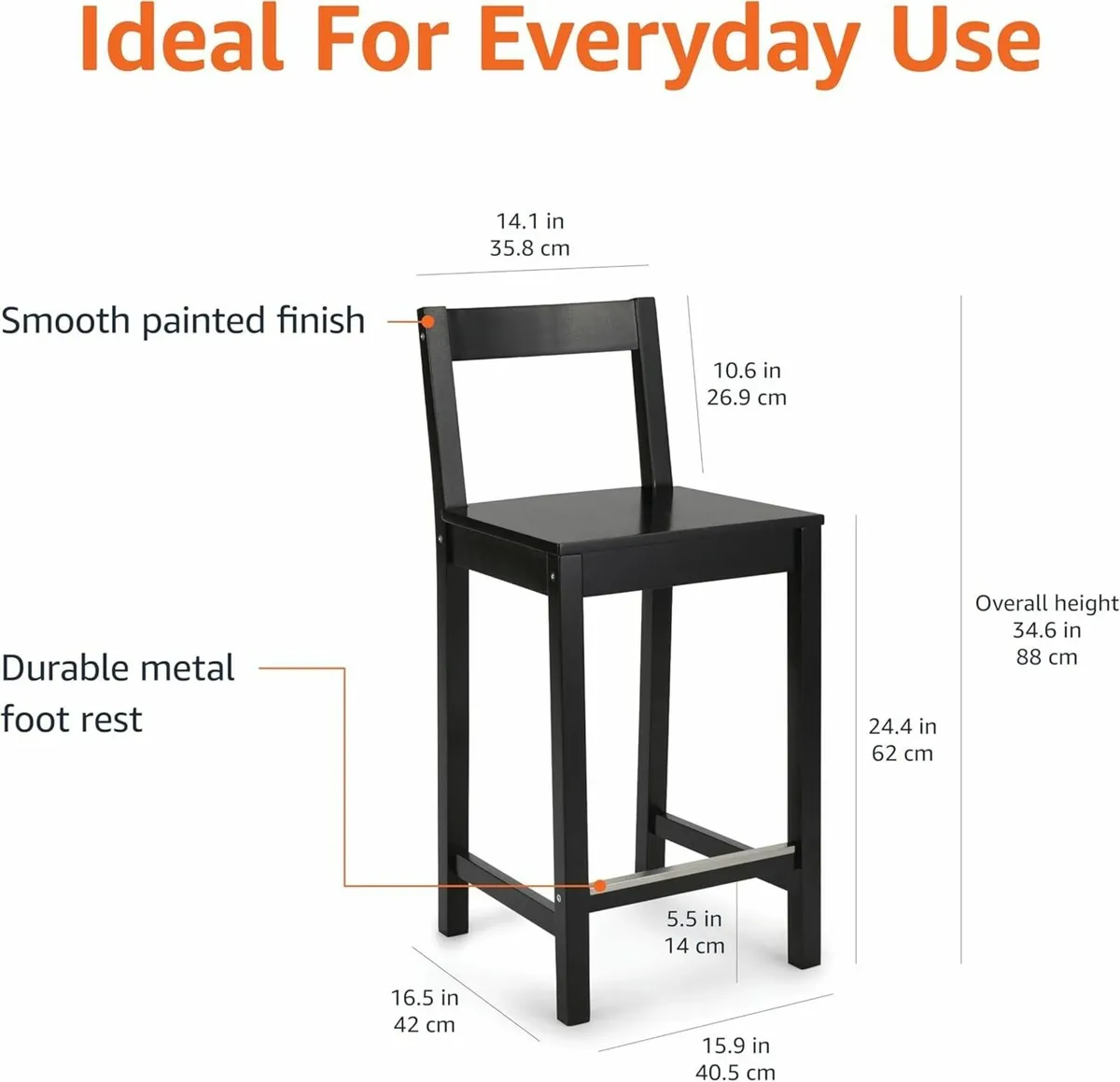 Single Black Wood Kitchen Counter Stool with - Image 2