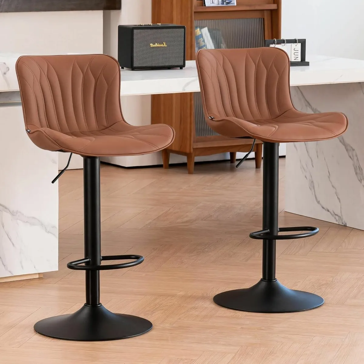 Bar Stools Set of 2 Breakfast Barstools Adjustable - Image 1