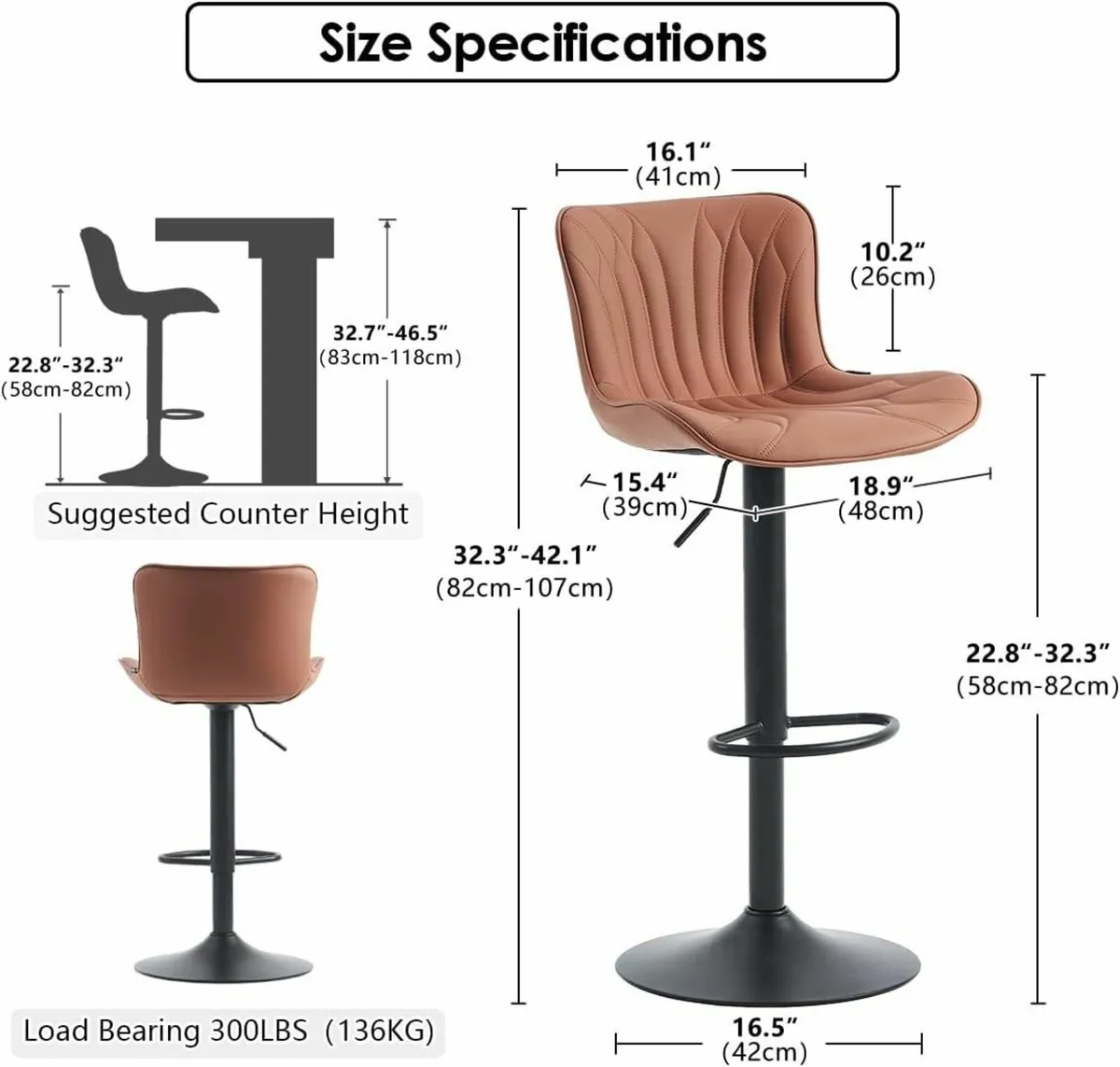 Bar Stools Set of 2 Breakfast Barstools Adjustable - Image 2