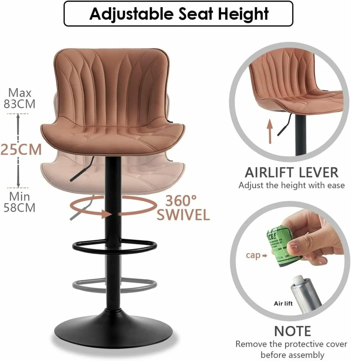 Bar Stools Set of 2 Breakfast Barstools Adjustable - Image 4