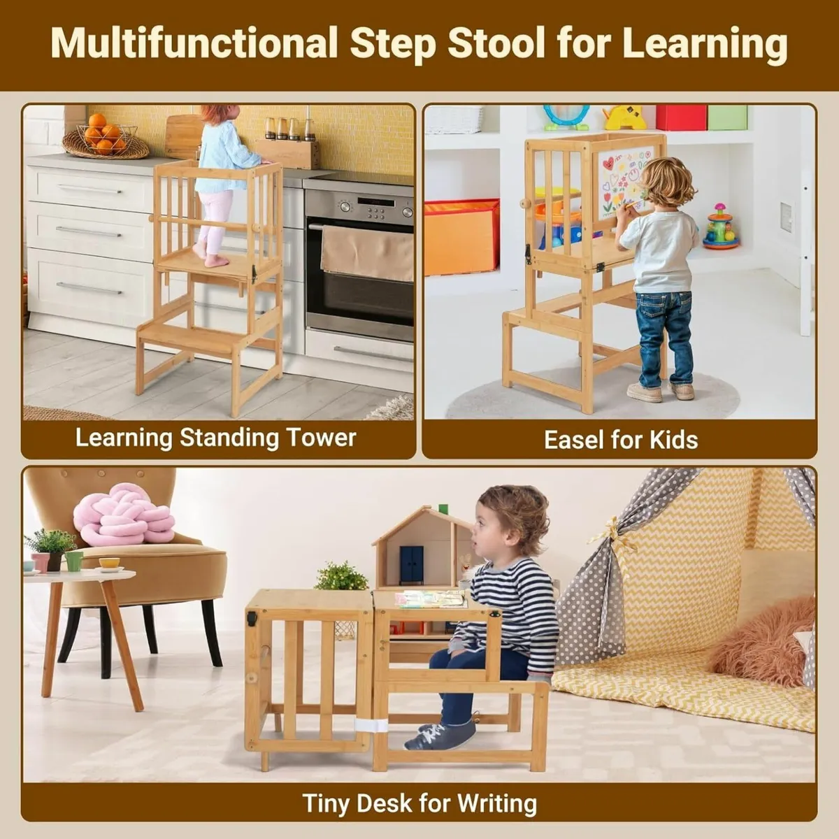 3-In-1 Toddler Kitchen Stool Helper – Convertible - Image 4