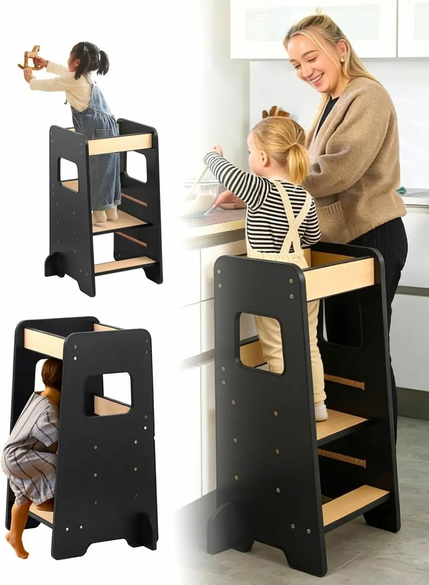 Toddler Step Stool - Adjustable Height Wooden for - Image 1