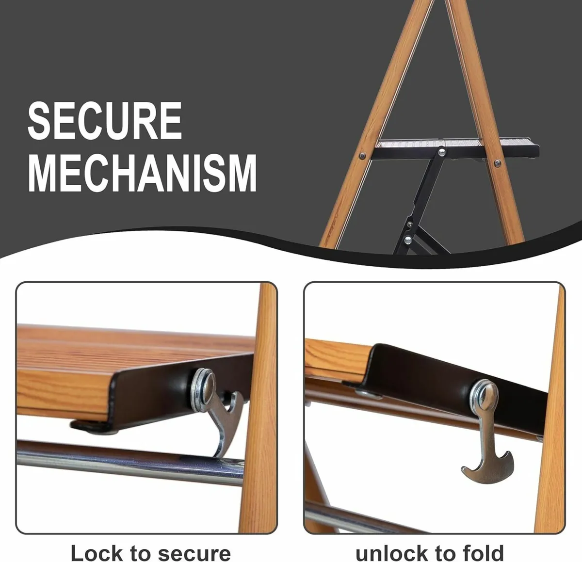 Step Ladder 3-Step Woodgrain Finish Aluminum - Image 4