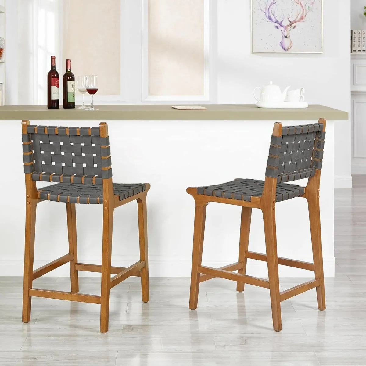 Woven Counter Stool Kitchen Height Barstool - Image 2