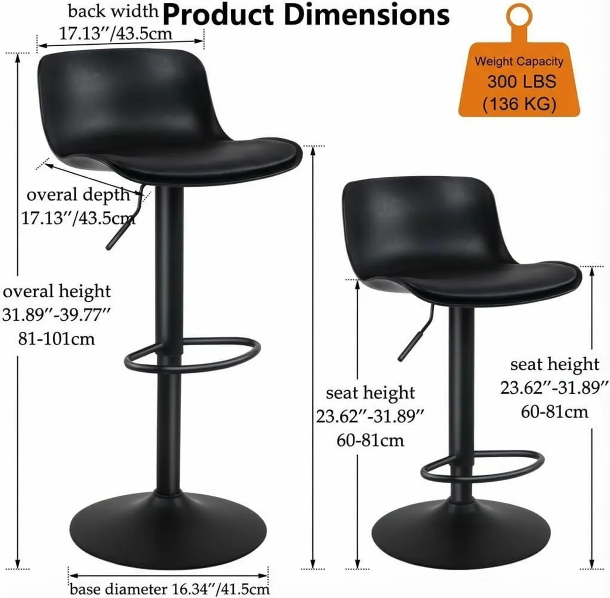 Bar Stools Set of 2 Modern PU Leather Counter - Image 2