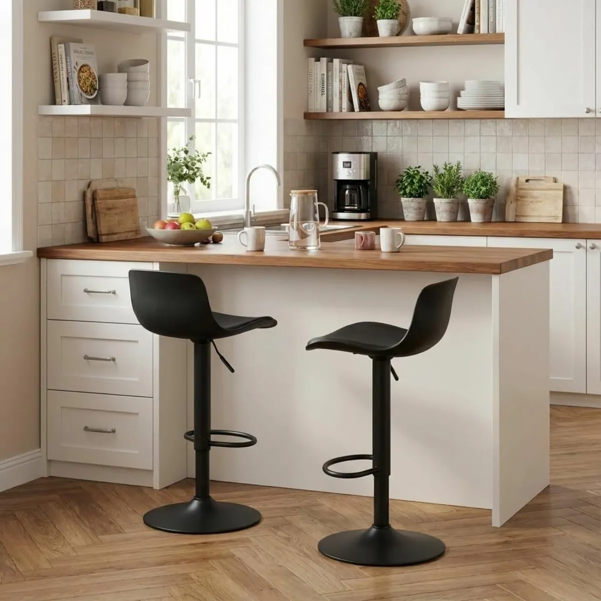 Bar Stools Set of 2 Modern PU Leather Counter - Image 3