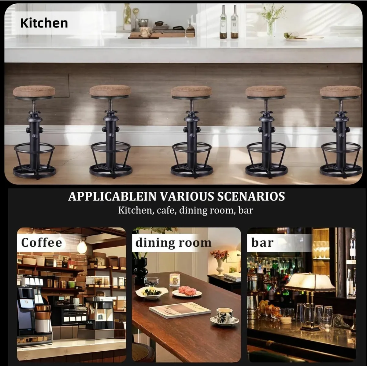 Industrial Bar Stools-Swivel Pu Seat-Vintage - Image 4