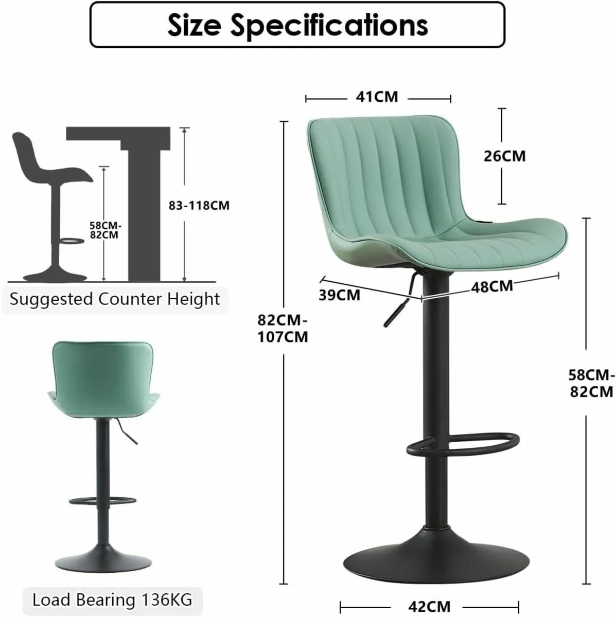 Bar Stools Set of 2 Swivel Barstools Faux Leather - Image 2