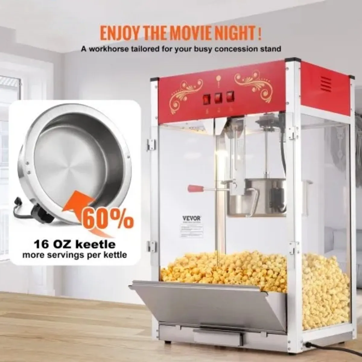 Popcorn Maker, 1615W Popcorn Popper Machine, 16 Oz - Image 2