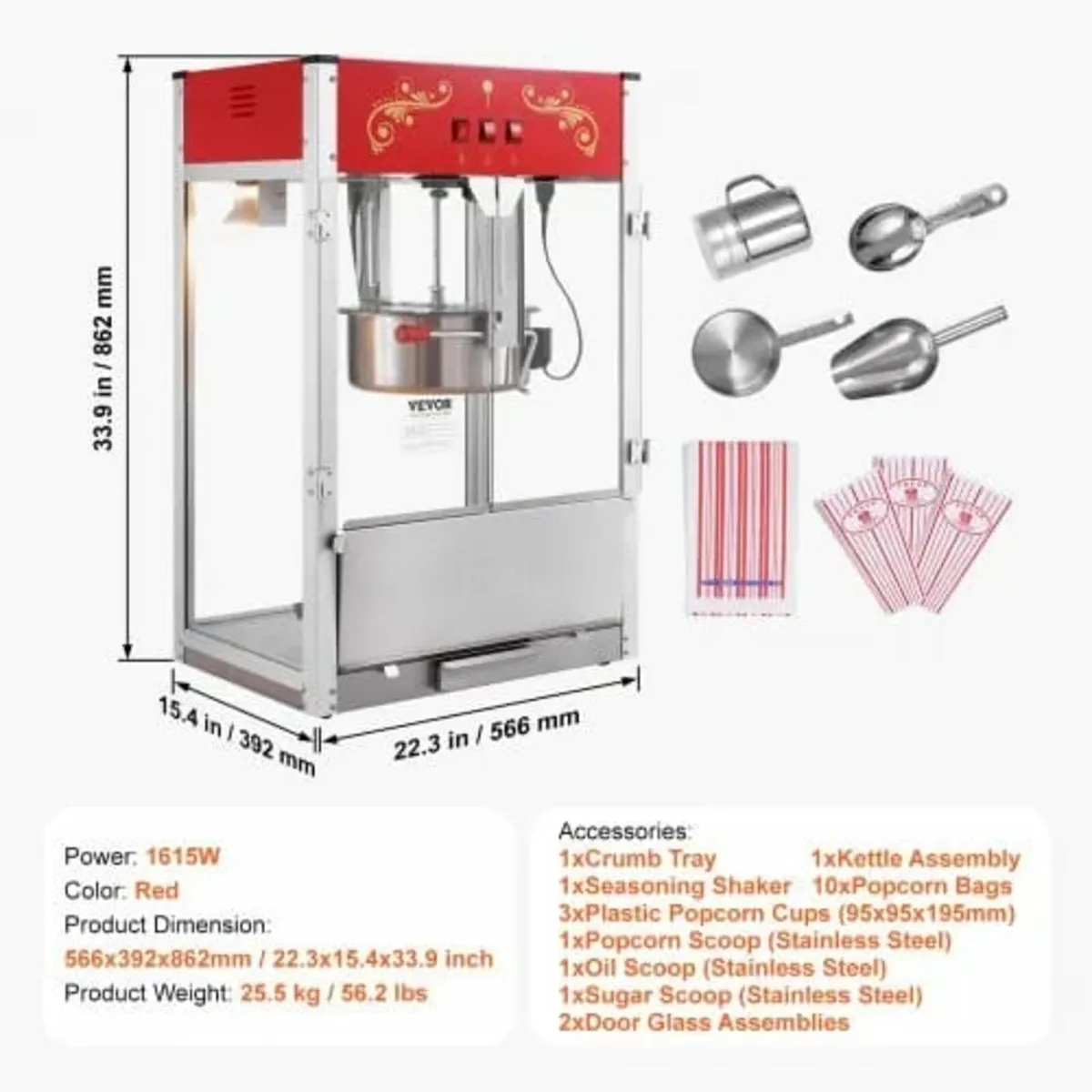 Popcorn Maker, 1615W Popcorn Popper Machine, 16 Oz - Image 3