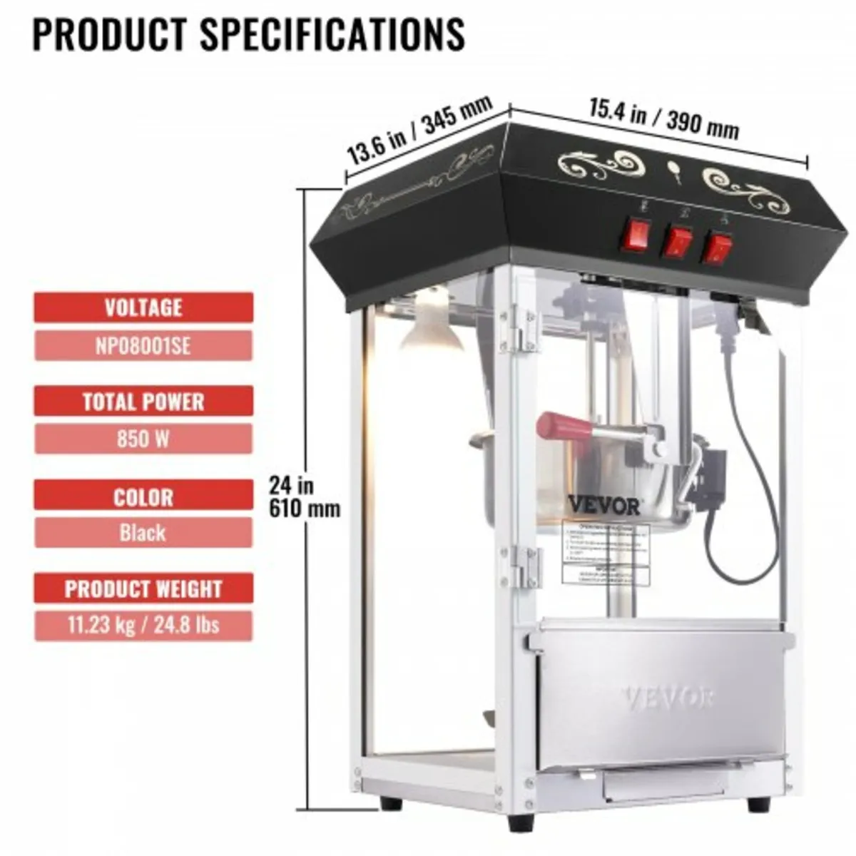 Popcorn Maker, 850W Popcorn Popper Machine, 8 Oz K - Image 3