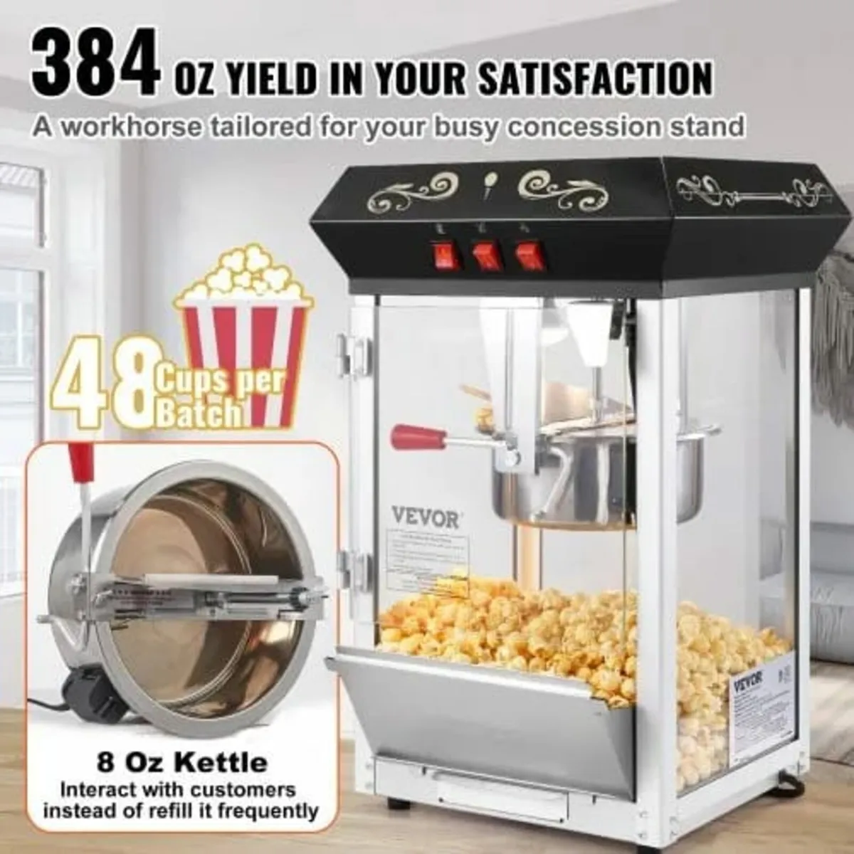 Popcorn Maker, 850W Popcorn Popper Machine, 8 Oz K - Image 4