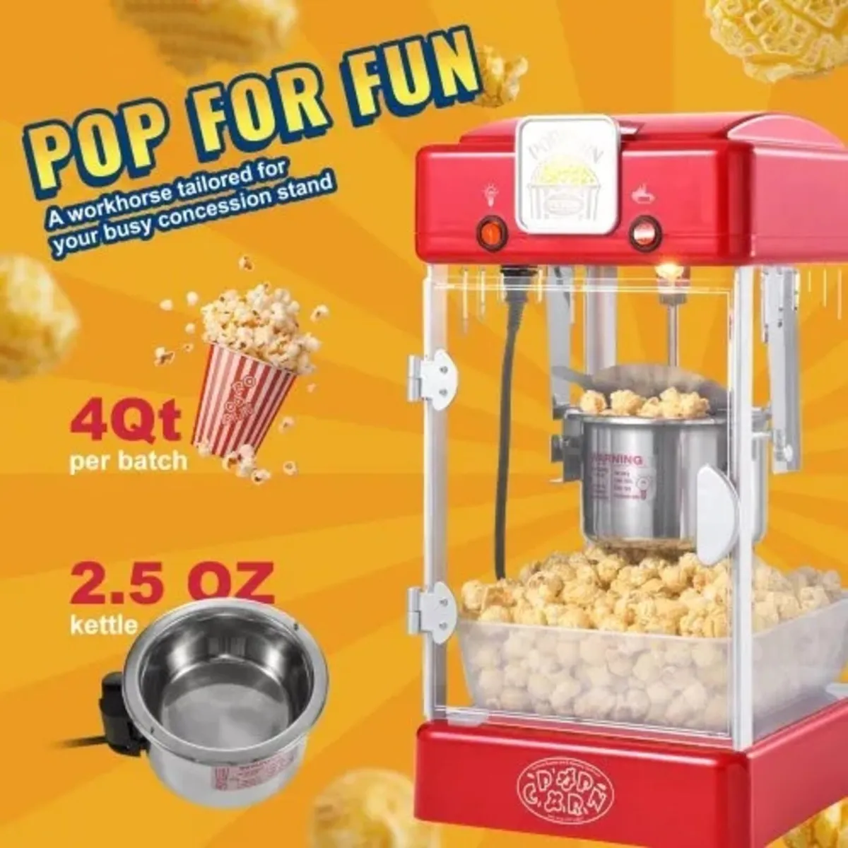 Popcorn Maker, 300W Popcorn Popper Machine, 2.5 Oz - Image 2