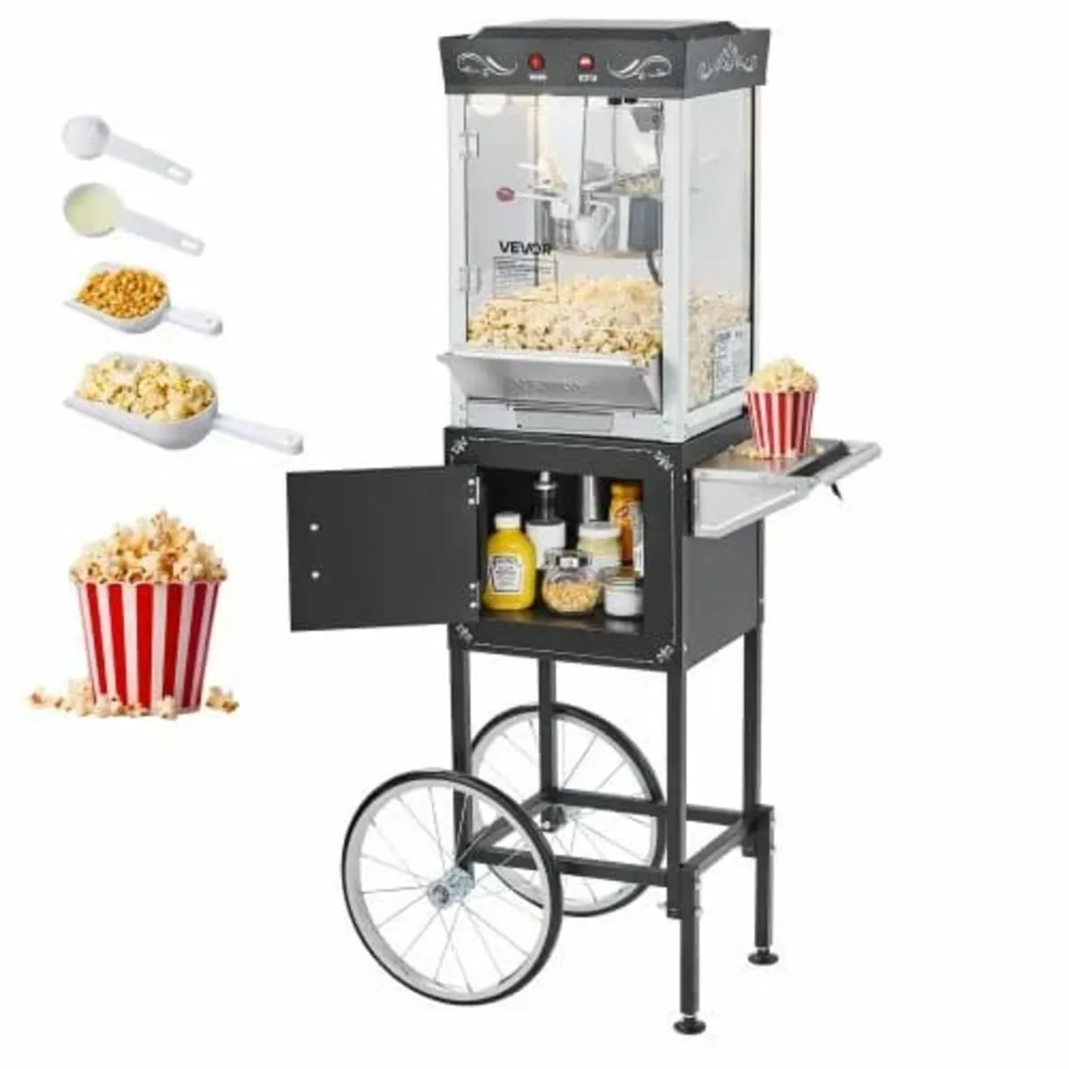 Popcorn Machine with Cart, 0.2kg Stainless Steel K - Image 1