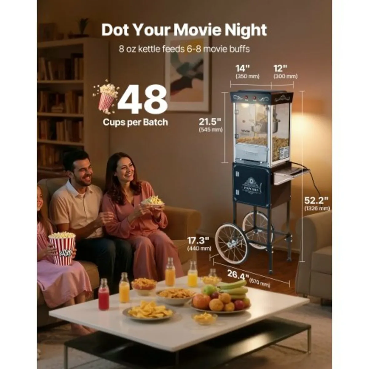 Popcorn Machine with Cart, 0.2kg Stainless Steel K - Image 2