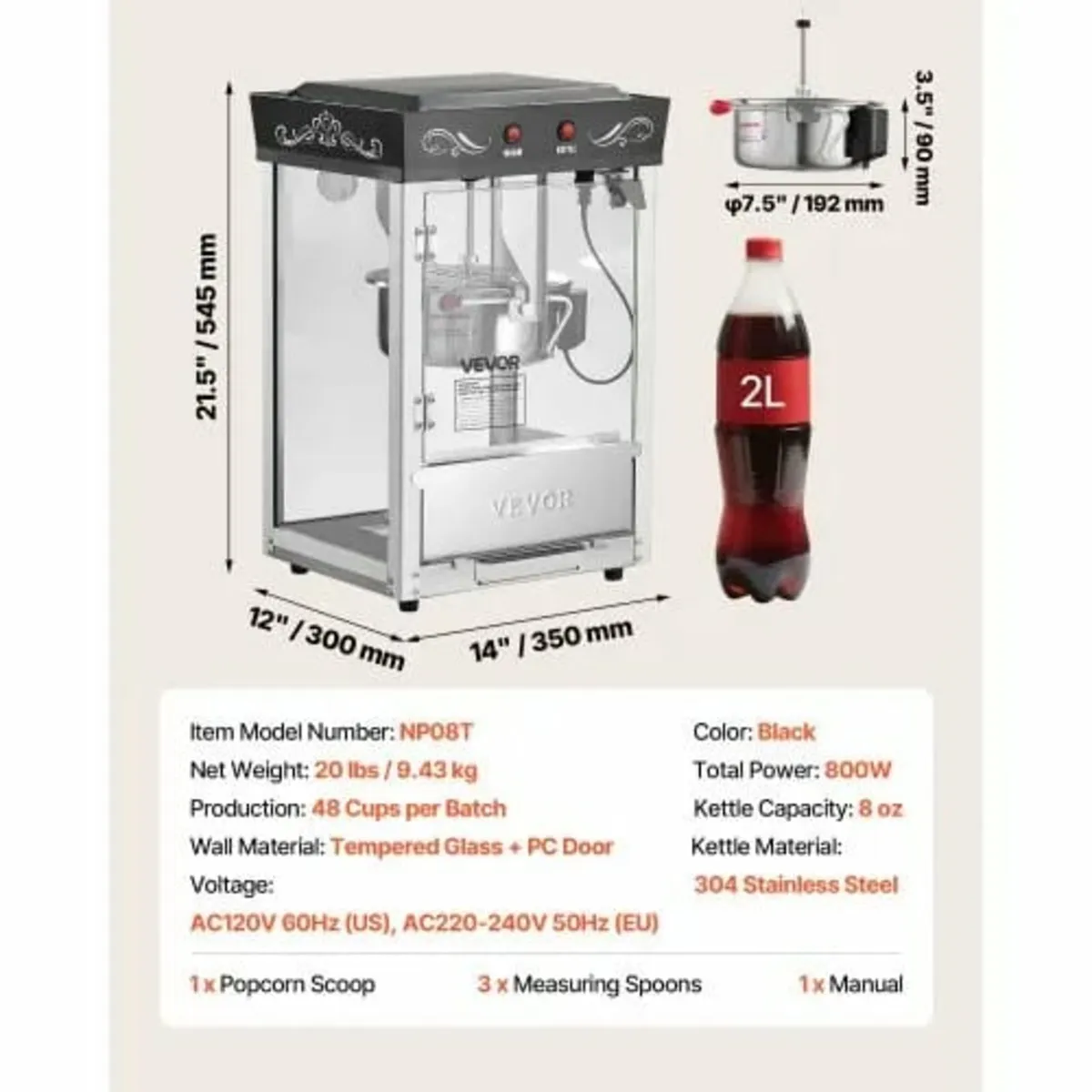 Popcorn Machine, 0.2kg Stainless Steel Kettle, 800 - Image 3