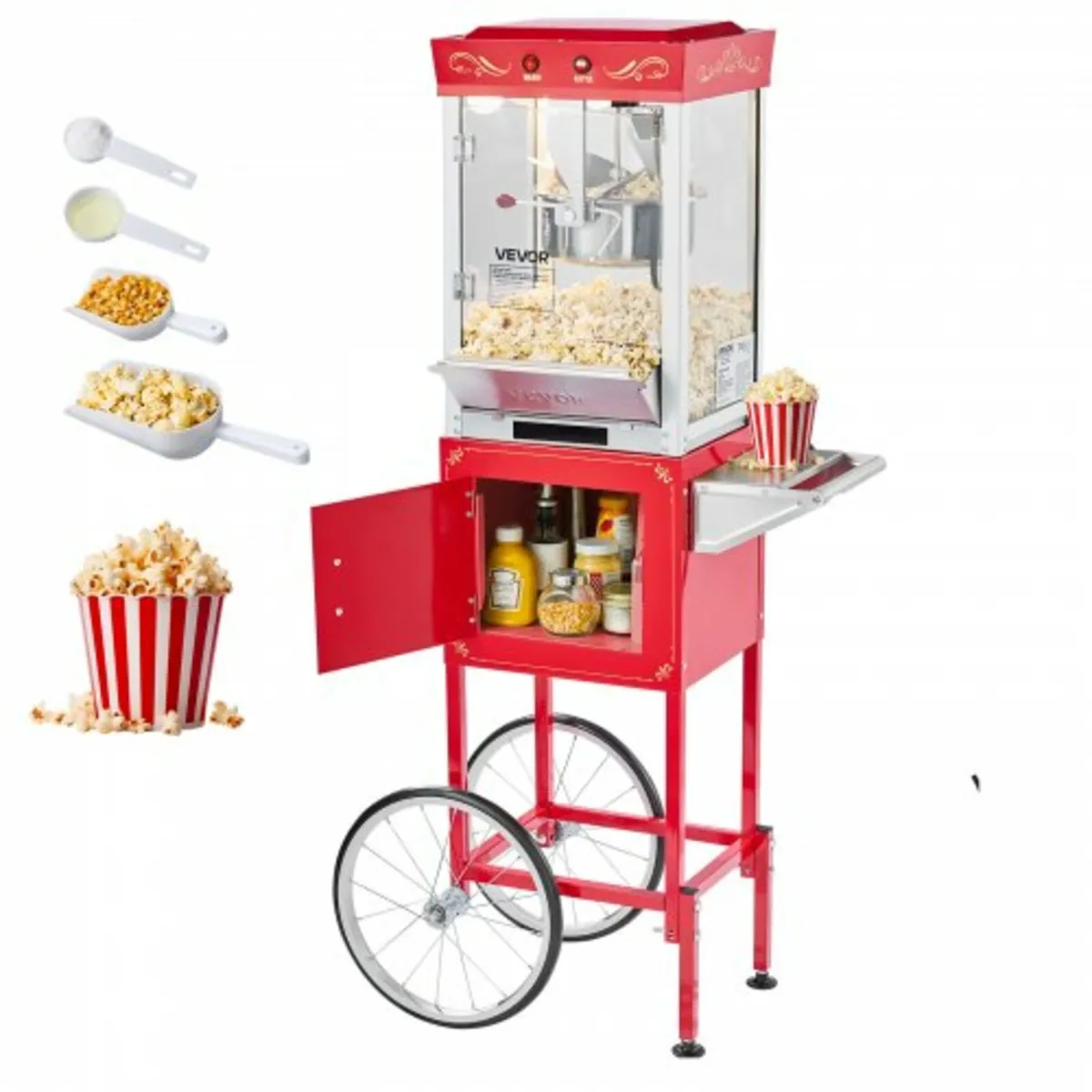 Popcorn Machine with Cart, 0.2kg Stainless Steel K - Image 1