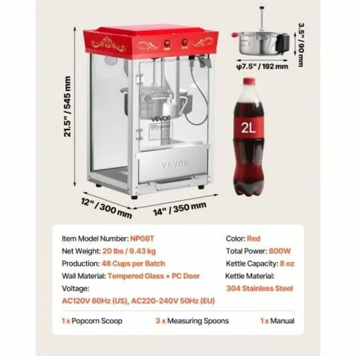 Popcorn Machine, 0.2kg Stainless Steel Kettle, 800 - Image 3