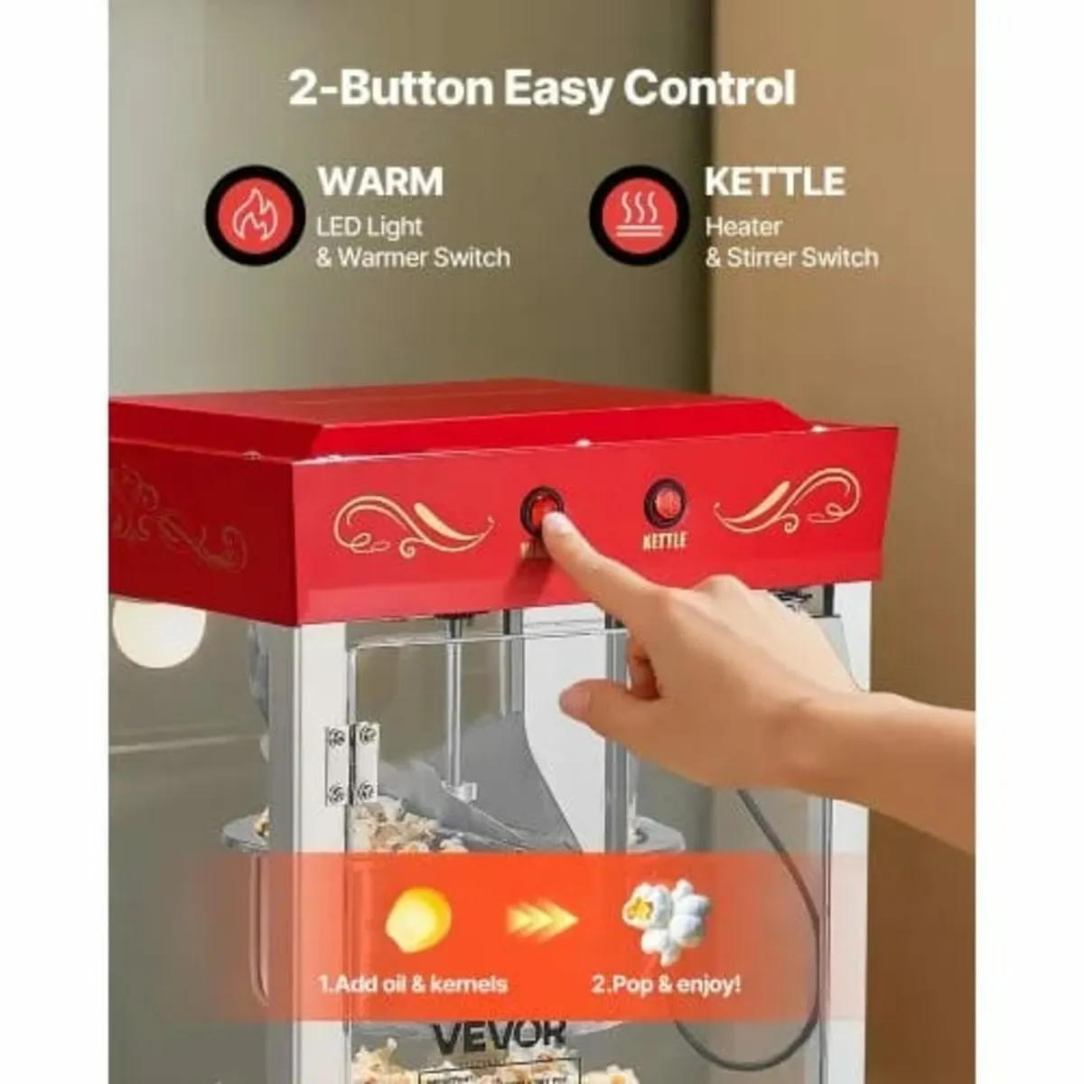 Popcorn Machine, 0.2kg Stainless Steel Kettle, 800 - Image 4