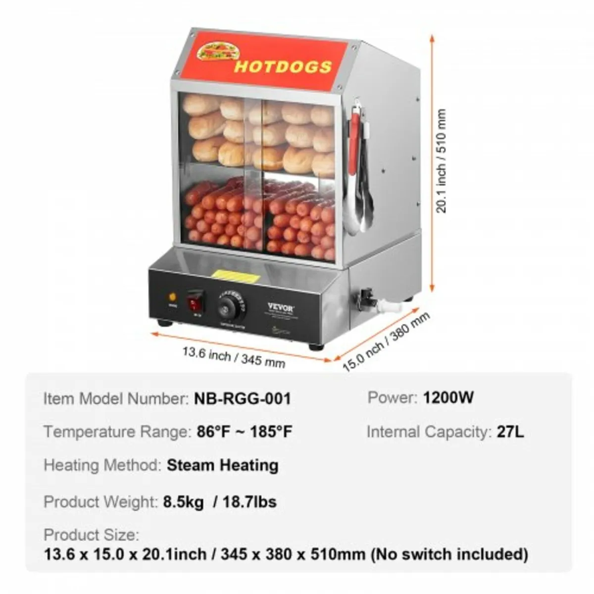 Hot Dog Steamer, 27L, 2-Tier Hot Dog Hut Steamer, - Image 3