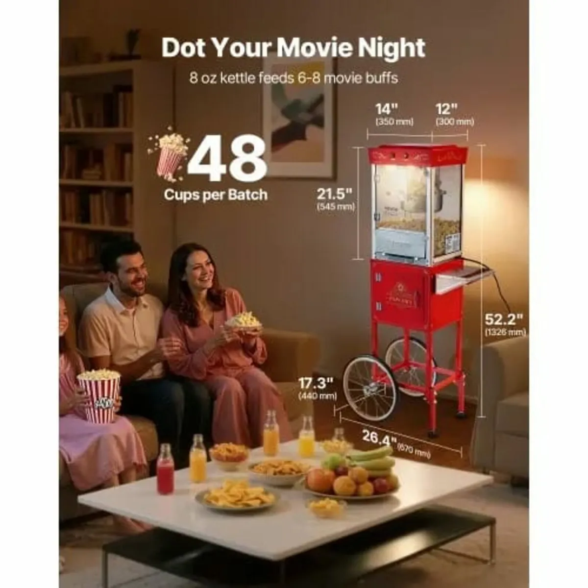 Popcorn Machine with Cart, 0.2kg Stainless Steel K - Image 2