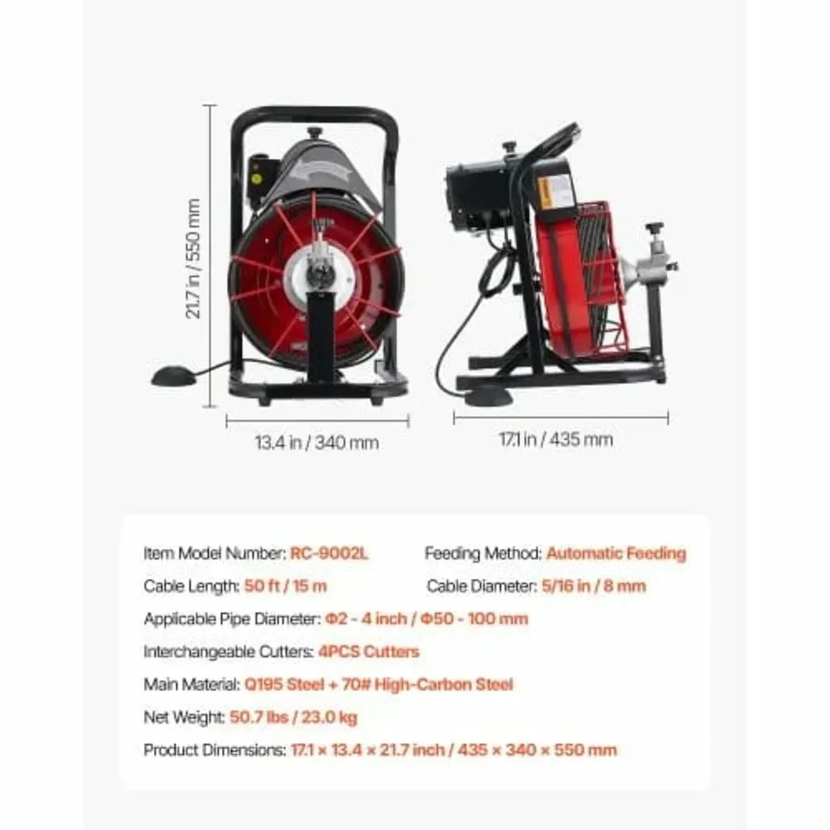 Drain Cleaner Machine 15m x 8mm, Auto Feed Sewer S - Image 3