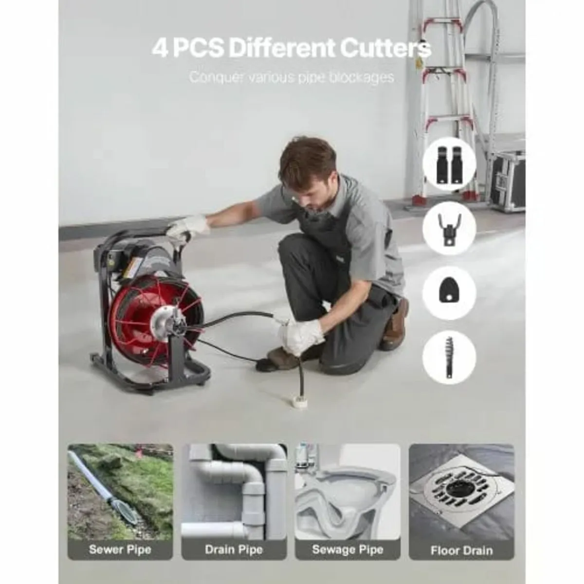 Drain Cleaner Machine 15m x 8mm, Auto Feed Sewer S - Image 4