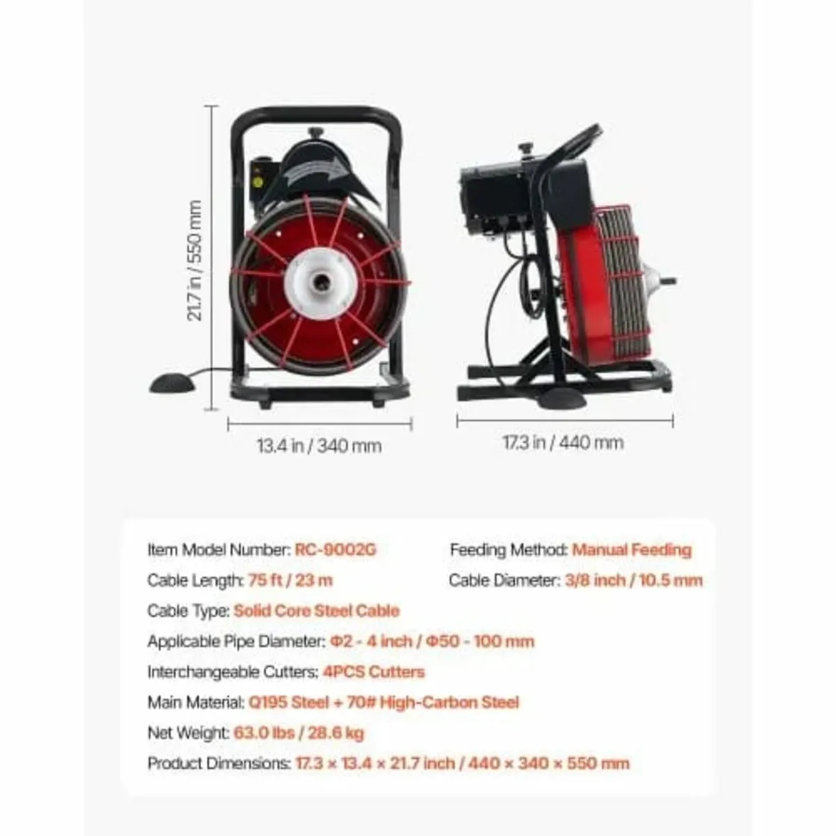 Drain Cleaner Machine 23m x 10.5mm, Sewer Snake Au - Image 3