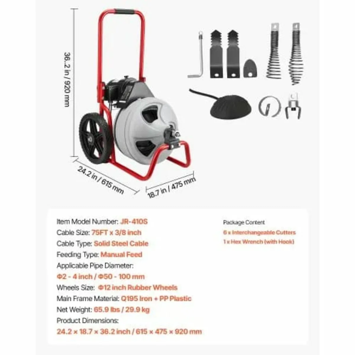 Drain Cleaner Machine 22m x 9.5mm, Sewer Snake Aug - Image 3