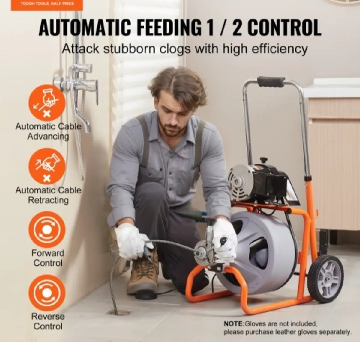 Drain Cleaner Machine 30.5m x 9.5mm Auto Feed with - Image 2