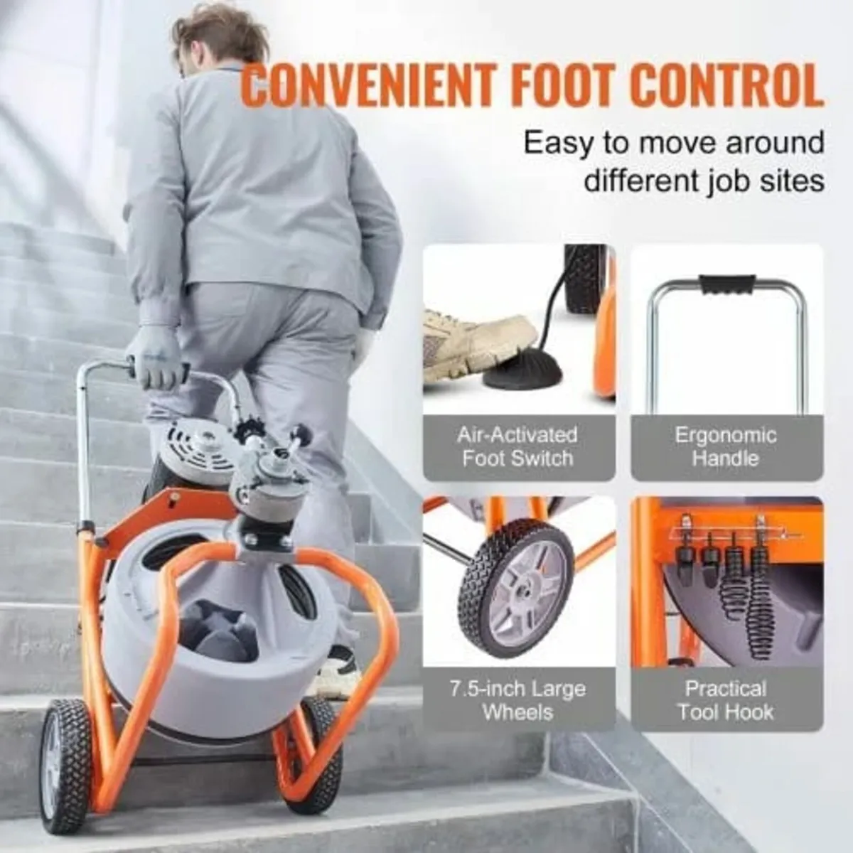 Drain Cleaner Machine 30.5m x 9.5mm Auto Feed with - Image 3