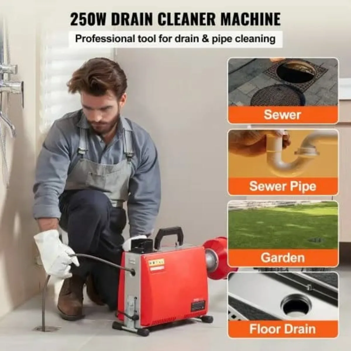 Drain Cleaner Machine 20m x 16mm 250W Sewer Snake - Image 2