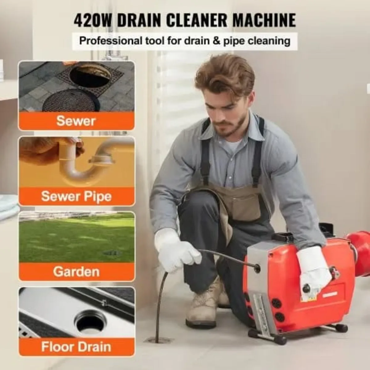 120FT x 7/8 Inch Drain Cleaner Machine, 420W Elect - Image 2