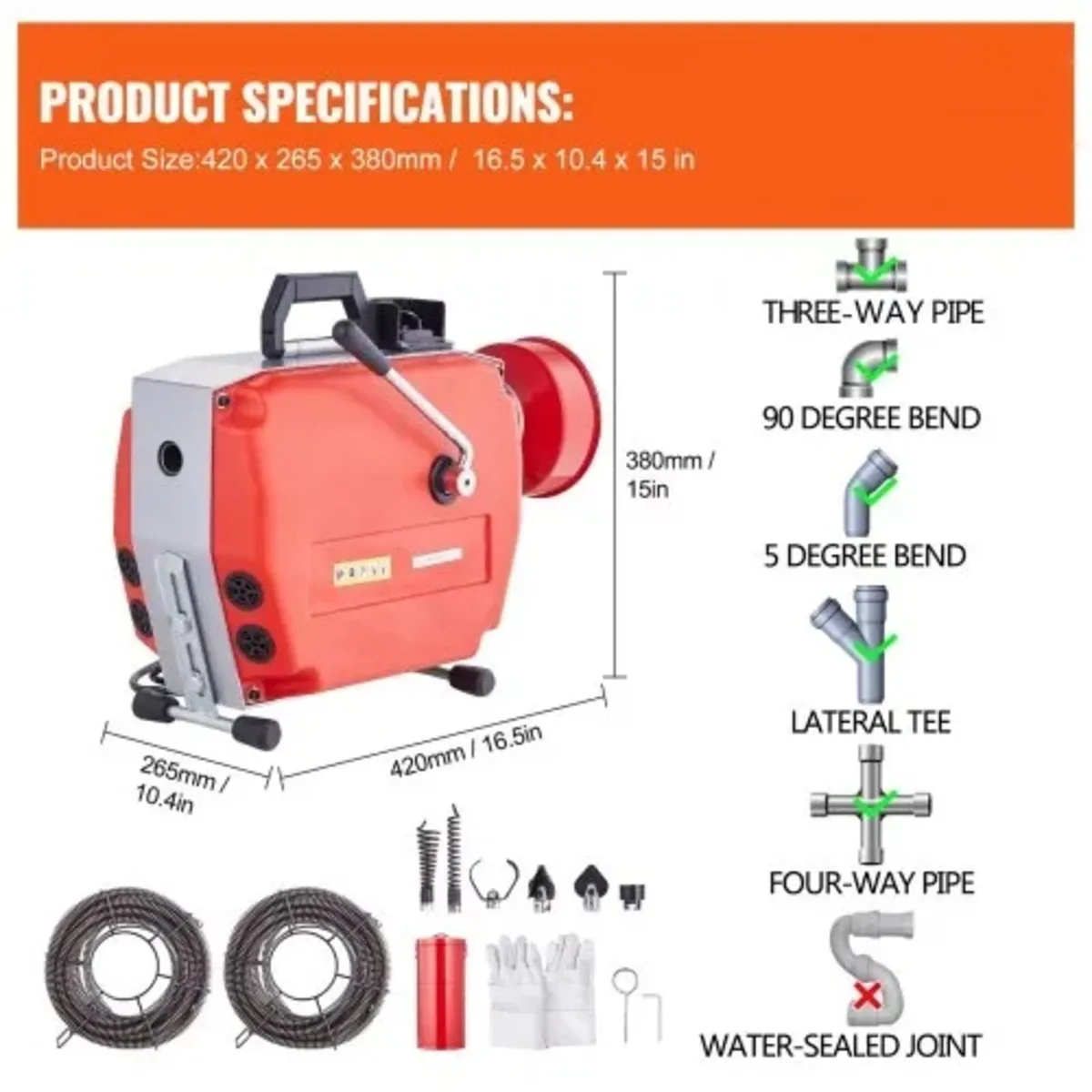 120FT x 7/8 Inch Drain Cleaner Machine, 420W Elect - Image 4