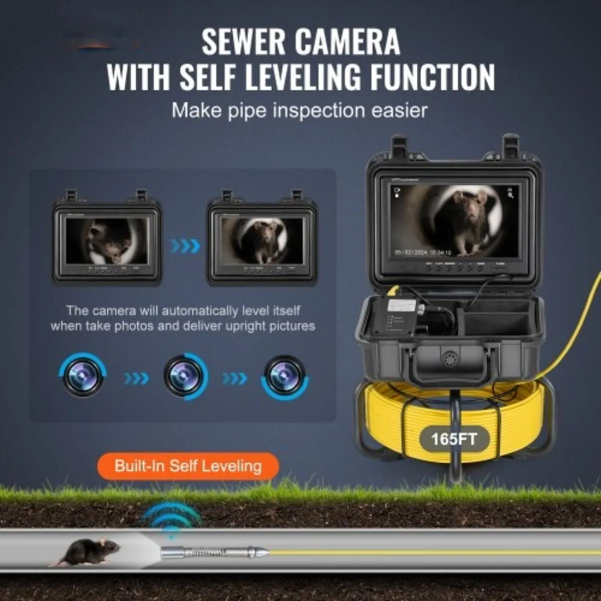 Sewer Camera, 165 ft/50m, Self-Leveling Pipeline I - Image 3