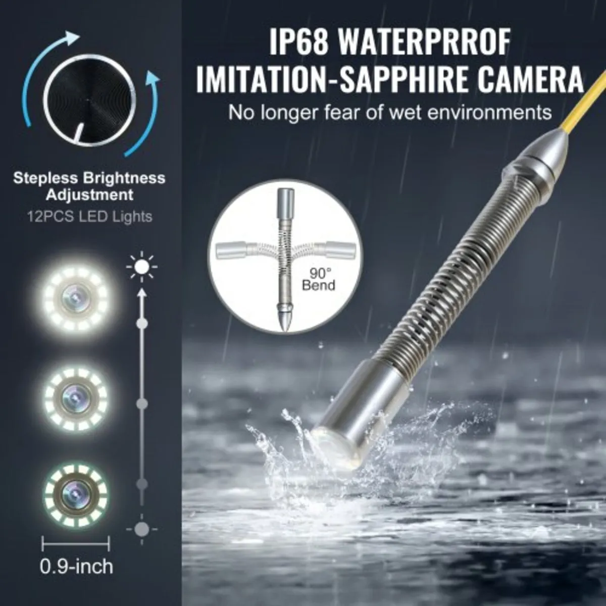 Sewer Camera, 165 ft/50m, Self-Leveling Pipeline I - Image 4