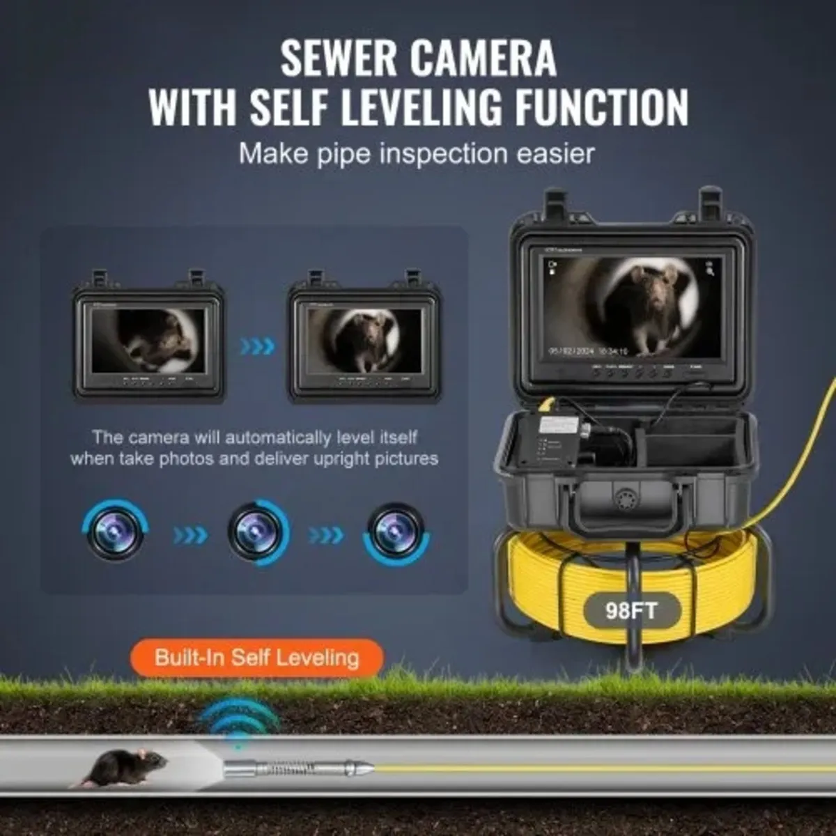 Sewer Camera, 98 ft/30m, Self-Leveling Drain Inspe - Image 2